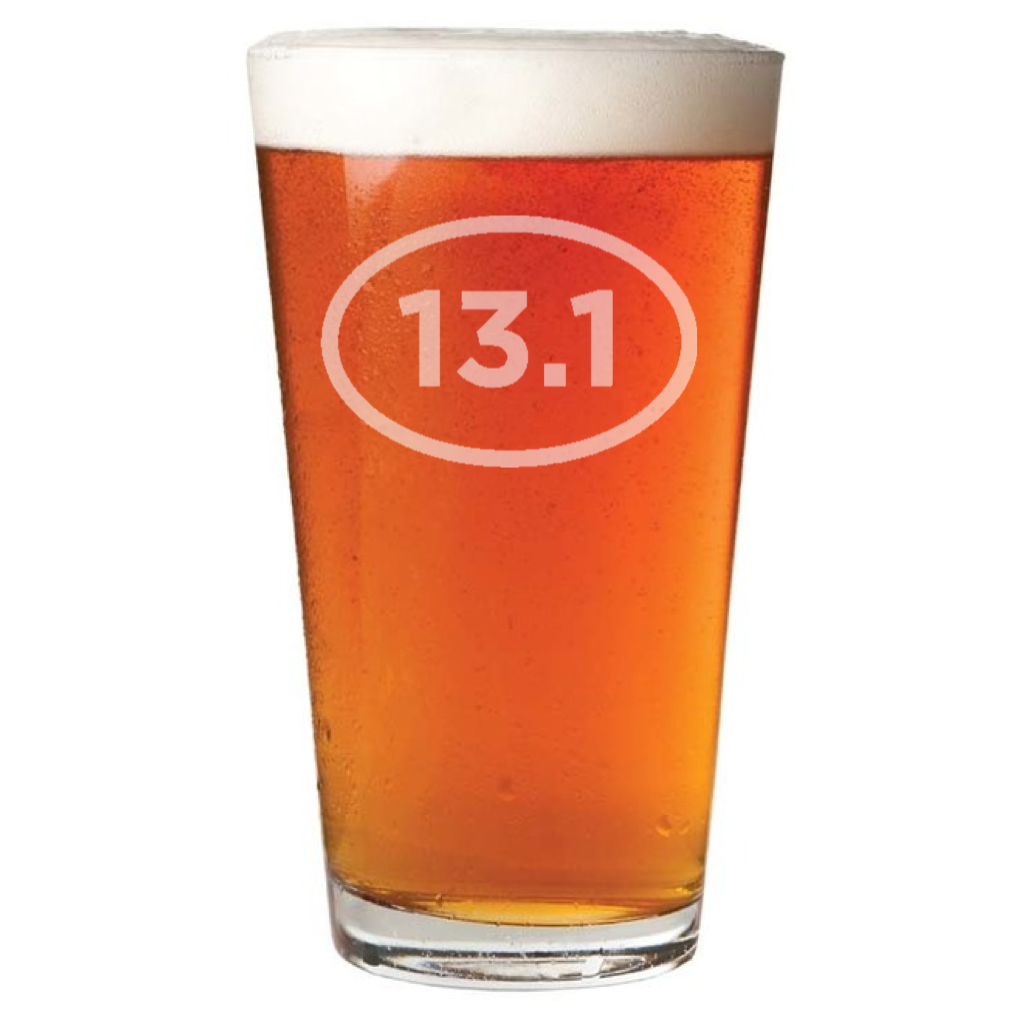 Half Marathon Pint Glass, 13.1 Miles, Runner, Running 16oz Beer Glass