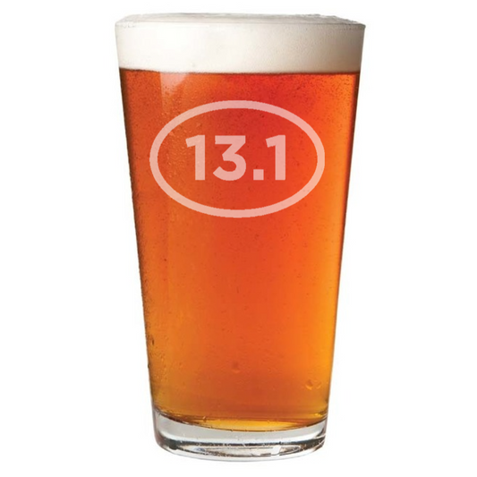 Half Marathon Pint Glass, 13.1 Miles, Runner, Running 16oz Beer Glass