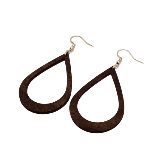 Walnut Open Teardrop Wooden Earrings