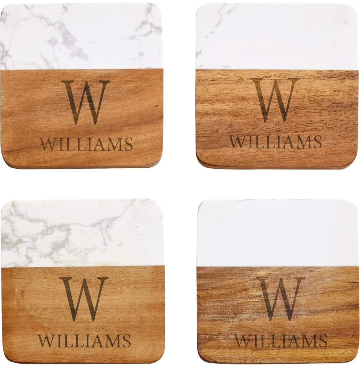 Personalized Wood and Marble Coasters (set of 4)