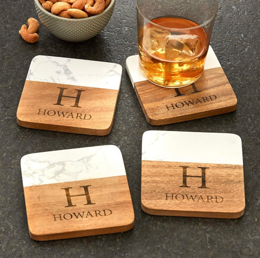 Personalized Wood and Marble Coasters