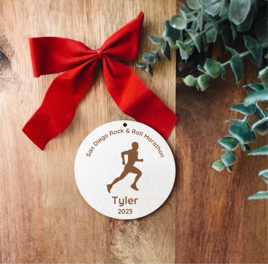 Marathon Runner, Wooden Christmas Tree Ornament