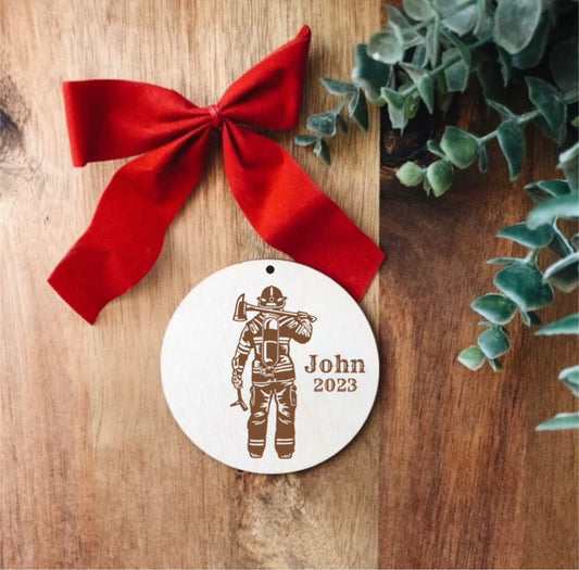 Firefighter, Fireman, Fire Department, Personalized Wooden Christmas Tree Ornament