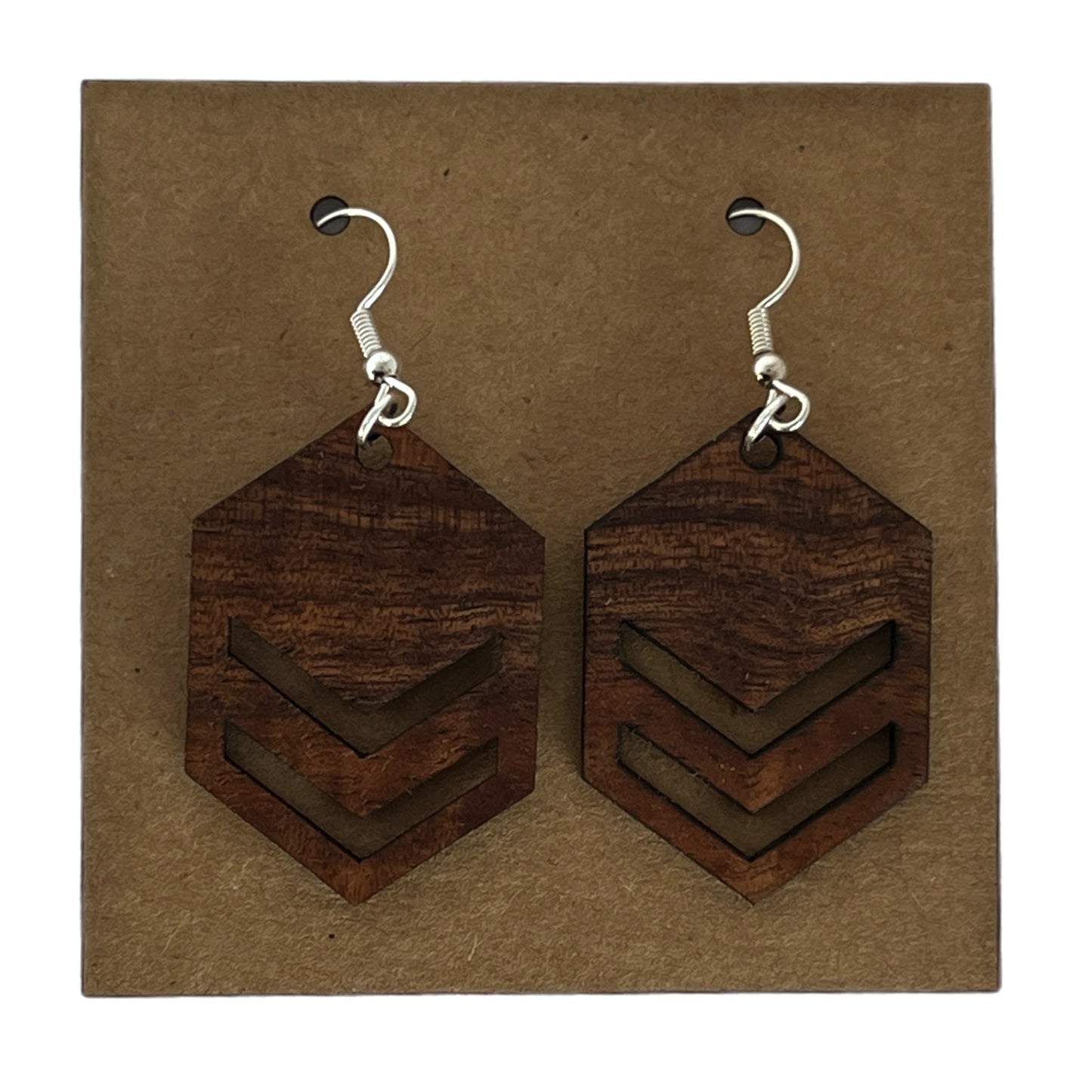 Koa Hexagon Chevron Wooden Dangle Earrings