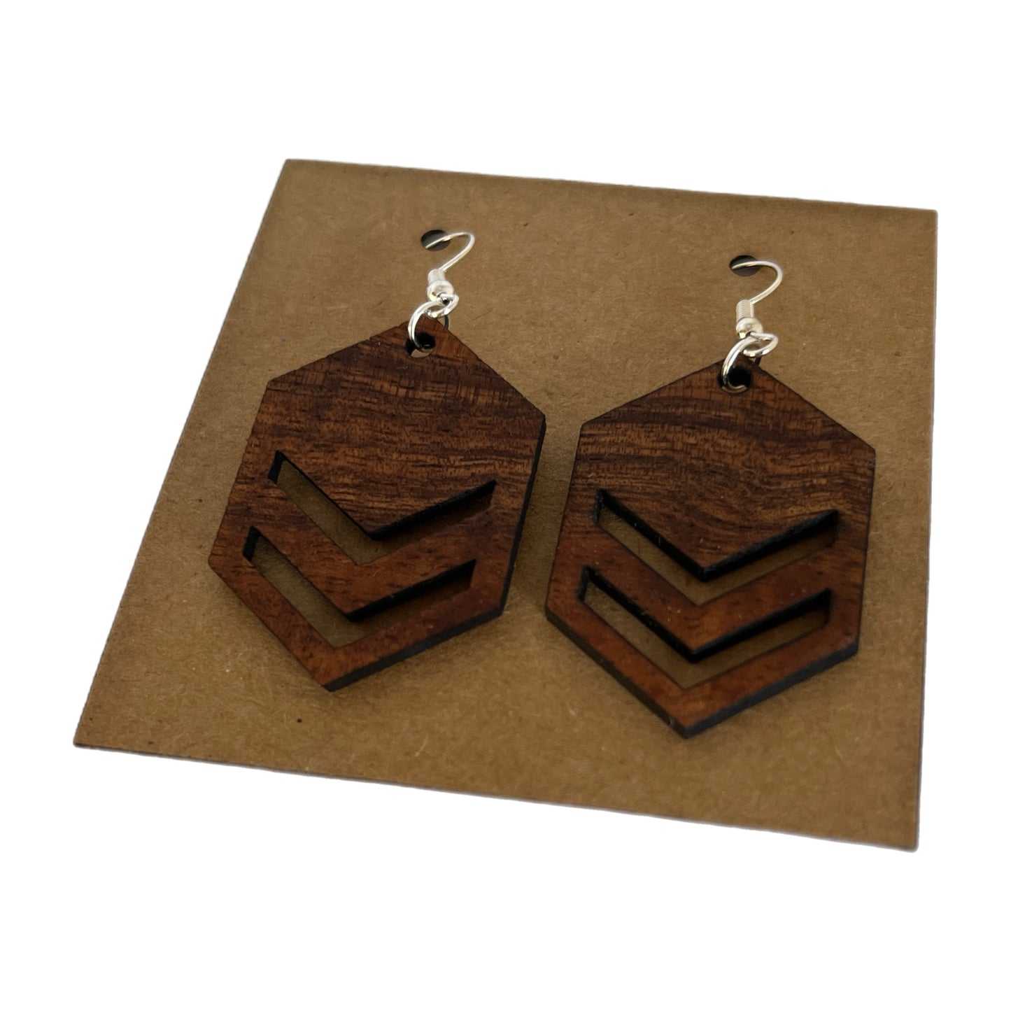 Koa Hexagon Chevron Wooden Dangle Earrings