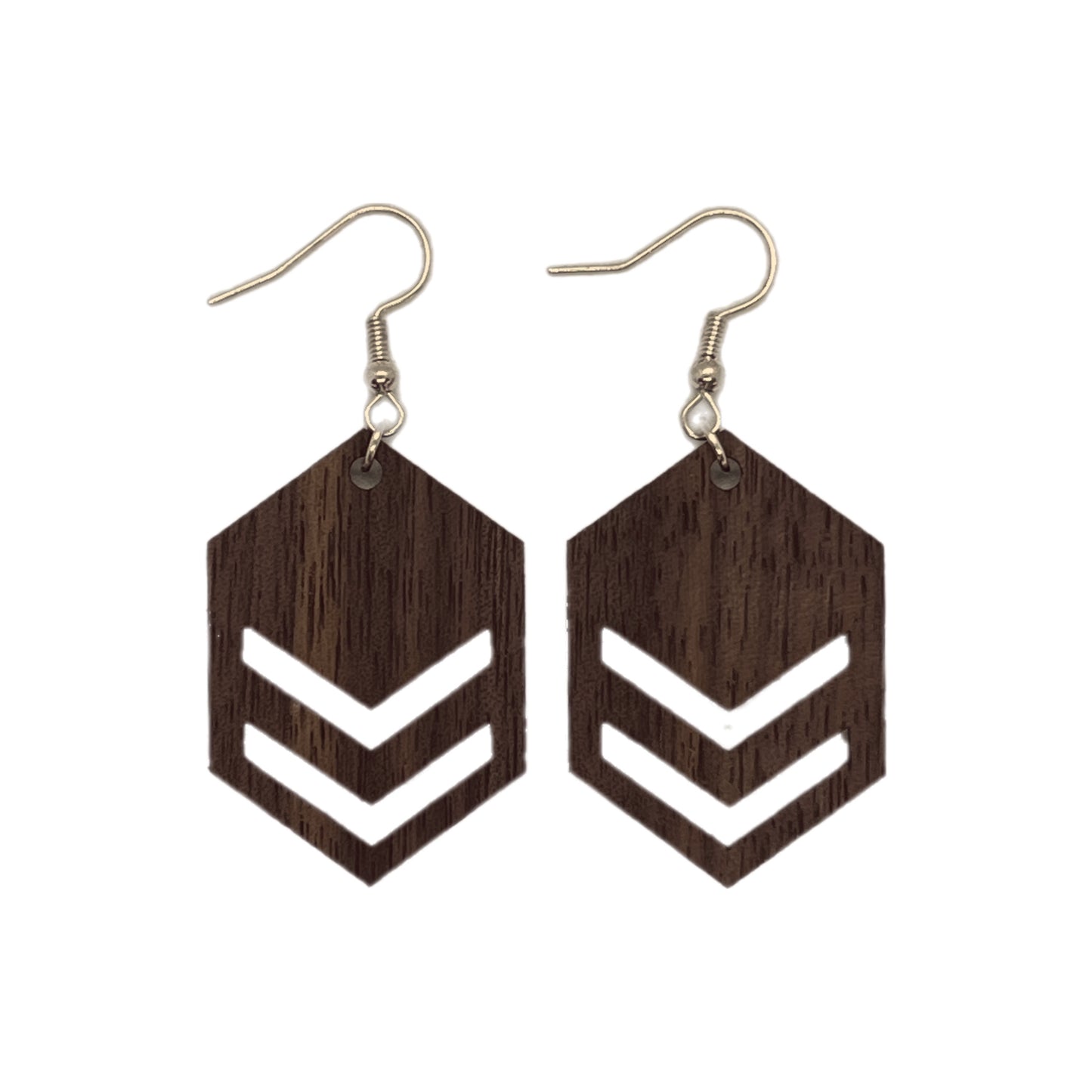 Walnut Hexagon Chevron Wooden Dangle Earrings