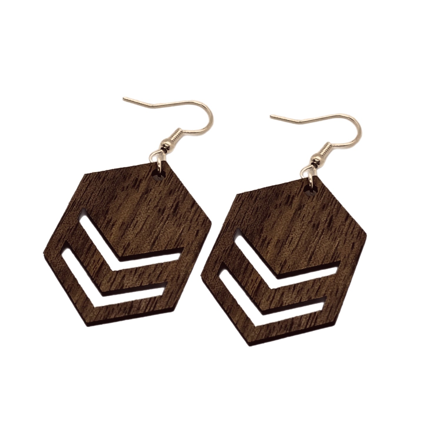 Walnut Hexagon Chevron Wooden Dangle Earrings