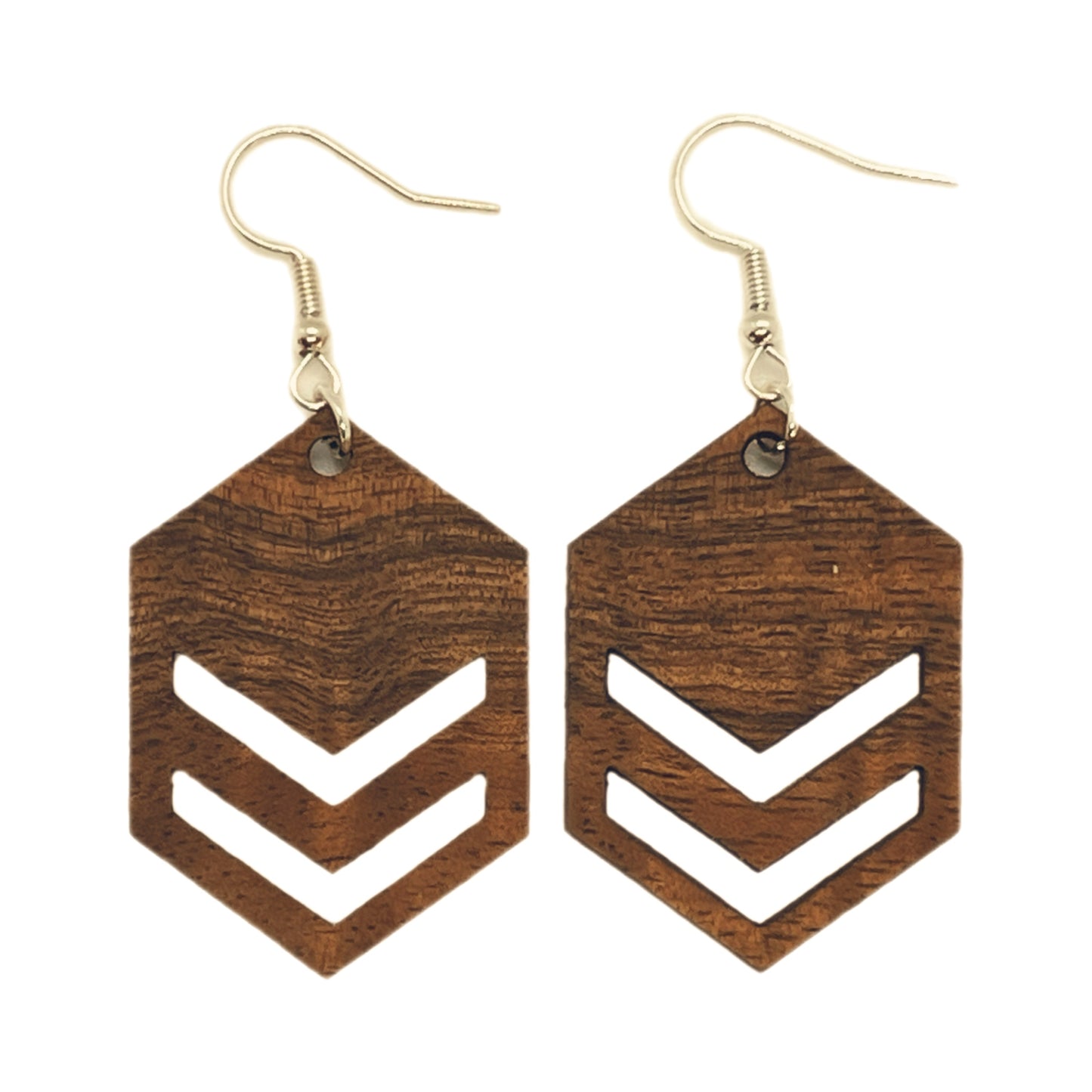 Koa Hexagon Chevron Wooden Dangle Earrings