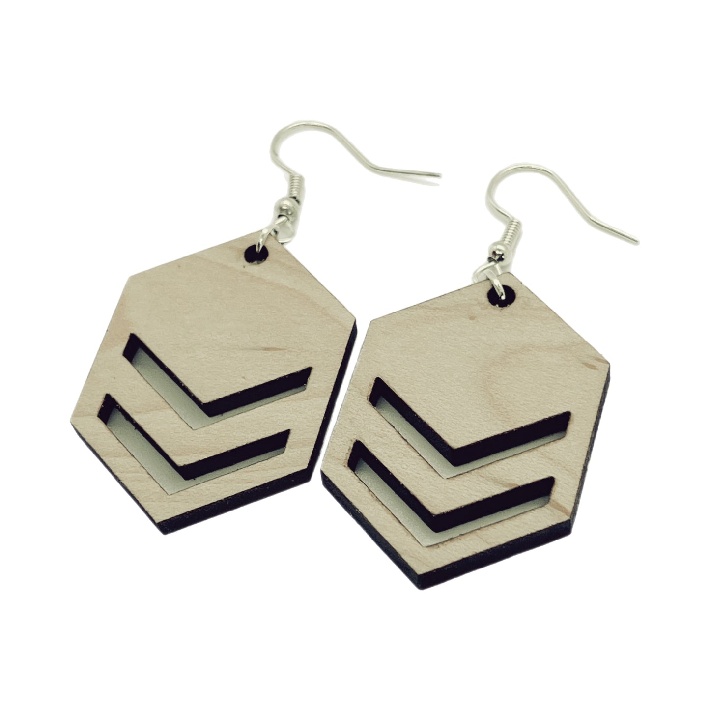 Maple Hexagon Chevron Wooden Dangle Earrings