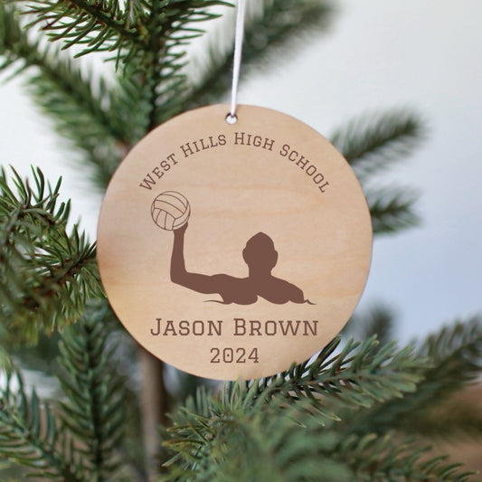 Water Polo, High School Swim, Wooden Christmas Tree Ornament