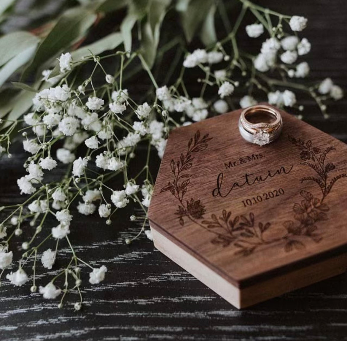 Wooden wedding ring jewelry dish